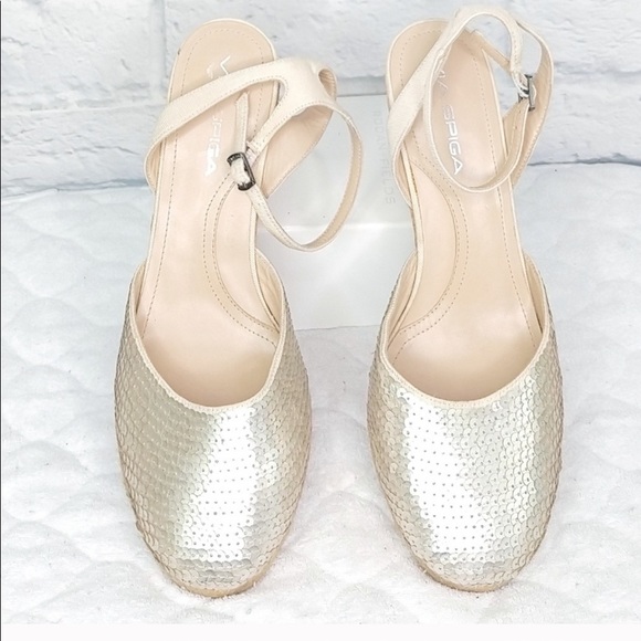 Wedge sandals via spiga brand sequin toe - Picture 1 of 3